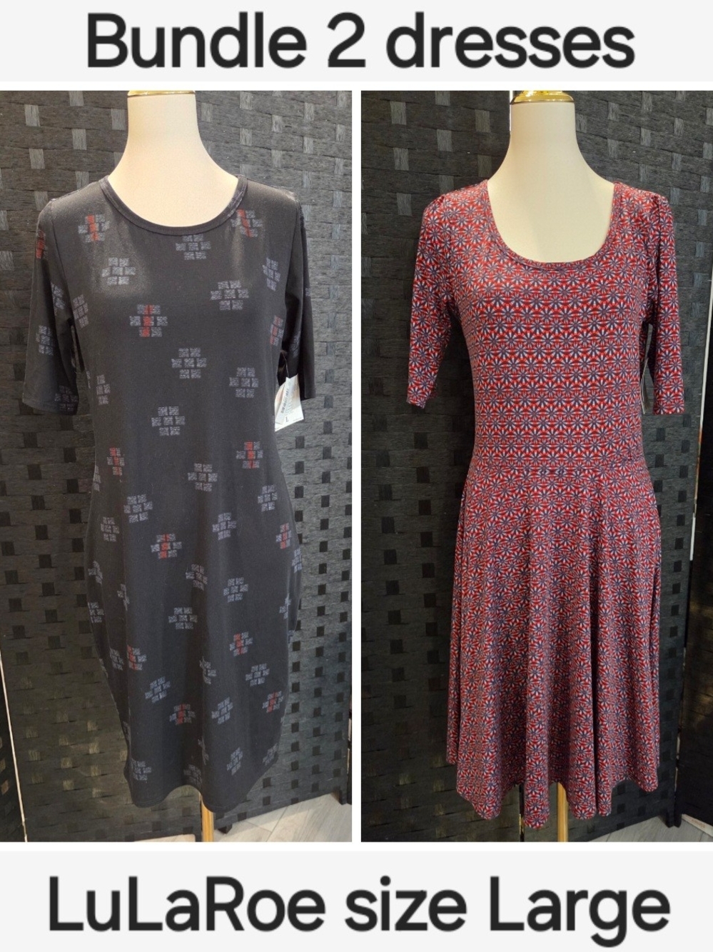 NWT LuLaRoe Dress Bundle Size Large Gray / Black Geometric Red Floral